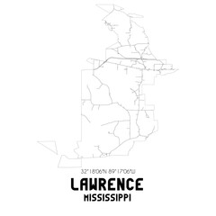 Lawrence Mississippi. US street map with black and white lines.