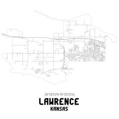 Lawrence Kansas. US street map with black and white lines.