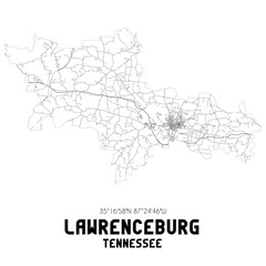 Lawrenceburg Tennessee. US street map with black and white lines.