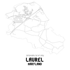 Laurel Maryland. US street map with black and white lines.