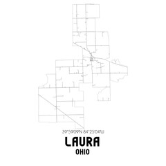 Laura Ohio. US street map with black and white lines.