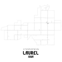 Laurel Iowa. US street map with black and white lines.