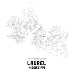 Fototapeta na wymiar Laurel Mississippi. US street map with black and white lines.