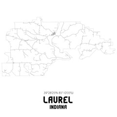 Laurel Indiana. US street map with black and white lines.