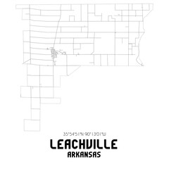 Leachville Arkansas. US street map with black and white lines.