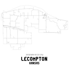 Lecompton Kansas. US street map with black and white lines.