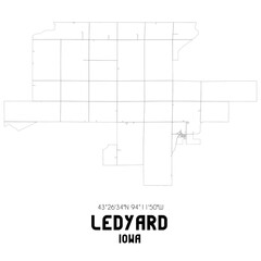 Ledyard Iowa. US street map with black and white lines.