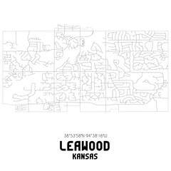 Leawood Kansas. US street map with black and white lines.