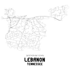 Lebanon Tennessee. US street map with black and white lines. - obrazy, fototapety, plakaty