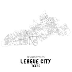 Naklejka premium League City Texas. US street map with black and white lines.