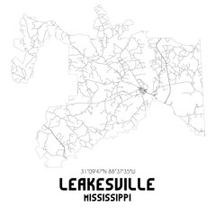 Leakesville Mississippi. US street map with black and white lines.