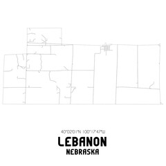Lebanon Nebraska. US street map with black and white lines.