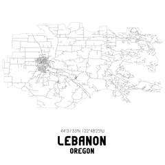 Fototapeta na wymiar Lebanon Oregon. US street map with black and white lines.
