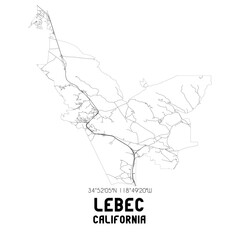 Lebec California. US street map with black and white lines.