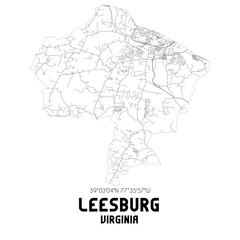 Leesburg Virginia. US street map with black and white lines.