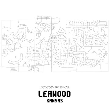 Leawood Kansas. US Street Map With Black And White Lines.