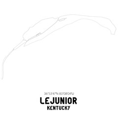 Lejunior Kentucky. US street map with black and white lines.