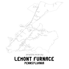 Lemont Furnace Pennsylvania. US street map with black and white lines.