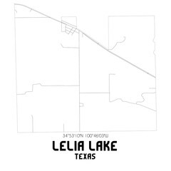 Lelia Lake Texas. US street map with black and white lines.