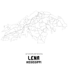 Lena Mississippi. US street map with black and white lines.