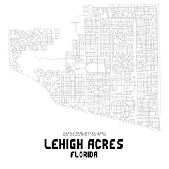 Lehigh Acres Florida. US street map with black and white lines.