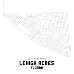 Lehigh Acres Florida. US street map with black and white lines.