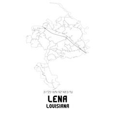 Lena Louisiana. US street map with black and white lines.
