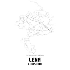 Lena Louisiana. US street map with black and white lines.