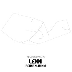 Lenni Pennsylvania. US street map with black and white lines.