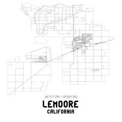 Lemoore California. US street map with black and white lines.