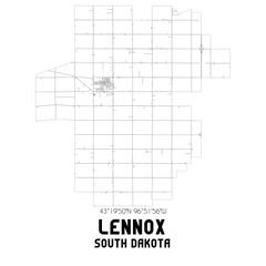Lennox South Dakota. US street map with black and white lines.