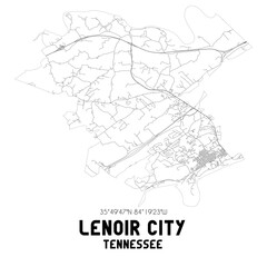 Lenoir City Tennessee. US street map with black and white lines.