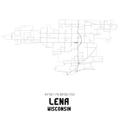 Lena Wisconsin. US street map with black and white lines.