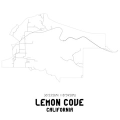 Lemon Cove California. US street map with black and white lines.