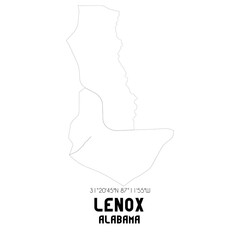 Lenox Alabama. US street map with black and white lines.