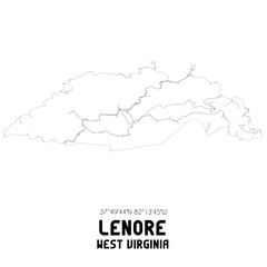 Lenore West Virginia. US street map with black and white lines.