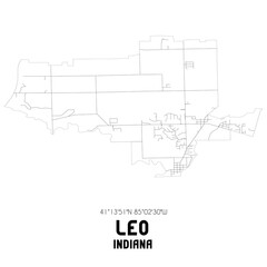 Leo Indiana. US street map with black and white lines.
