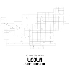 Leola South Dakota. US street map with black and white lines.