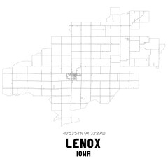 Lenox Iowa. US street map with black and white lines.