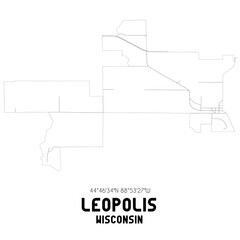 Leopolis Wisconsin. US street map with black and white lines.