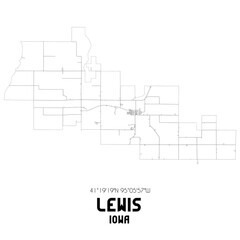 Lewis Iowa. US street map with black and white lines.