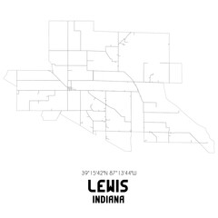 Lewis Indiana. US street map with black and white lines.