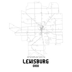 Lewisburg Ohio. US street map with black and white lines.