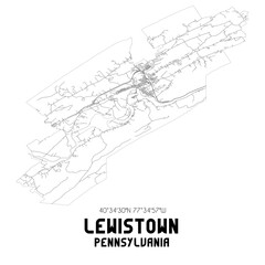 Lewistown Pennsylvania. US street map with black and white lines.