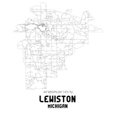 Lewiston Michigan. US street map with black and white lines.