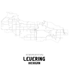 Levering Michigan. US street map with black and white lines.