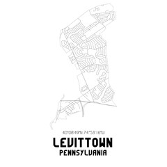 Levittown Pennsylvania. US street map with black and white lines.
