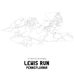 Lewis Run Pennsylvania. US street map with black and white lines.