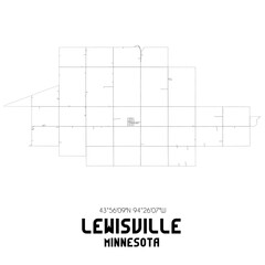 Lewisville Minnesota. US street map with black and white lines.