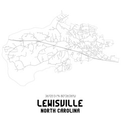 Lewisville North Carolina. US street map with black and white lines.